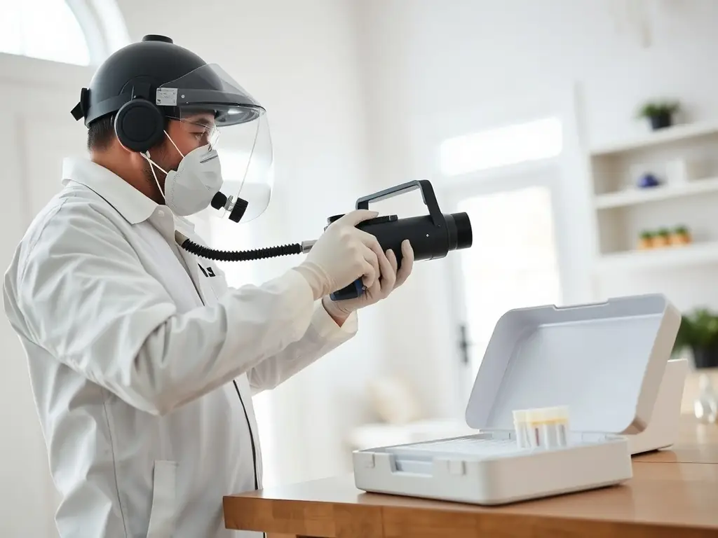 A photograph illustrating a Restore Wyoming specialist conducting a mold inspection with specialized equipment, highlighting the importance of mold remediation in water damage restoration.